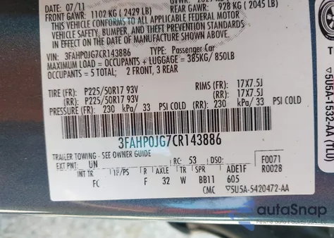 2012 Ford Fusion Sel from USA, damaged, VIN 3FAHP0JG7CR143886